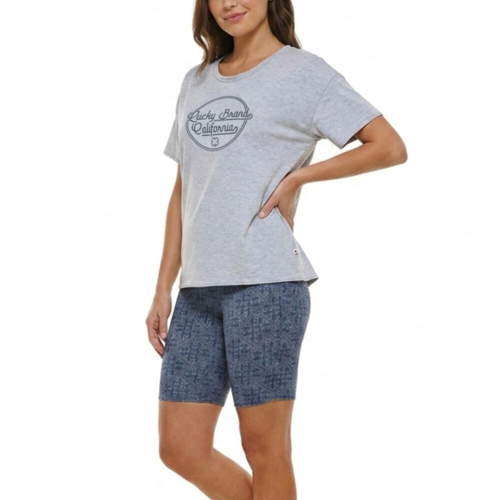 NWT Lucky Brand 2-Pc Logo Print T-Shirt and Bandana Print Bike Shorts Set